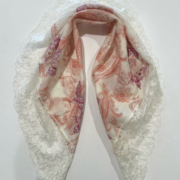 Accessories - LANCETTI VTG Handkerchief Scarf  Floral Butterfly Lace Paisley Women Square 28”